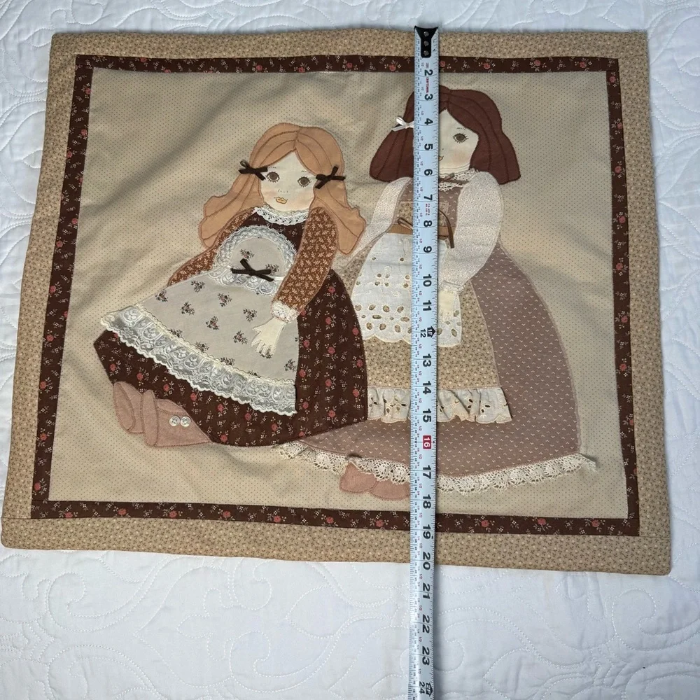 Quilted Tapestry Prairie Farm Girl 23x20 Grannycore Cottagecore Wall Hanging EUC
